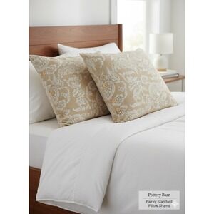 Pottery Barn Pair Standard Pillow Shams Tan Floral Linen Cotton Blend 24x24